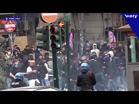 Chaos erupts outside Rome’s Olimpico Stadium as fans clash with police